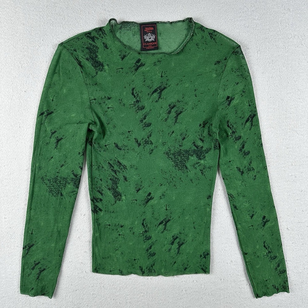 Vintage Y2K Jean Paul Gaultier Maille Classique Mesh Top XS Green Abstract Sheer